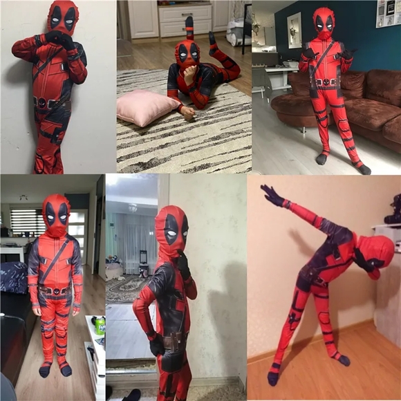 Size 6-7 Kids Deadpool Boys Halloween Marvel Costume 6 - 7 years Deadpool Onesie - Picture 6 of 7